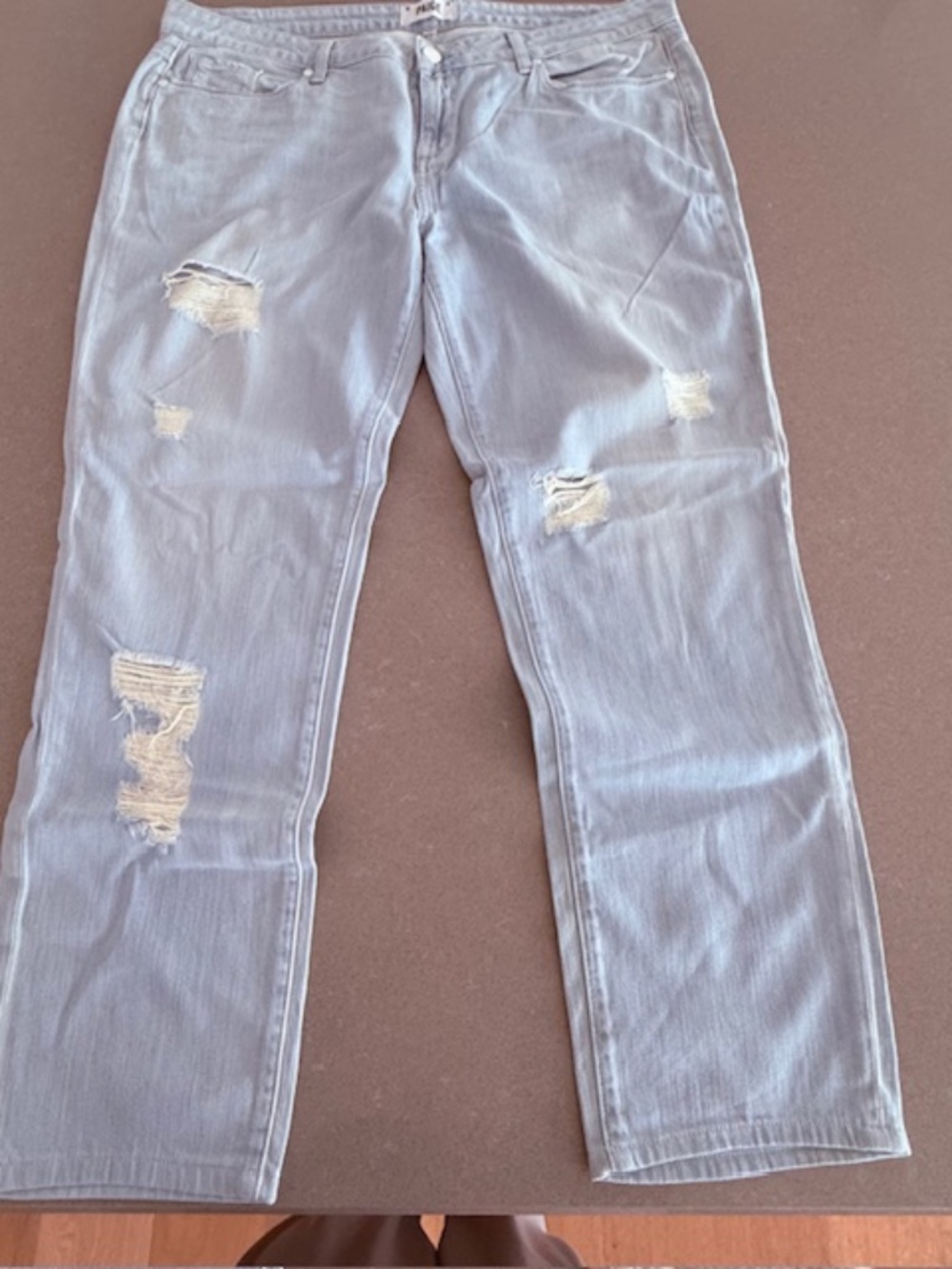 Women's Paige Jimmy Boyfriend Skinny Jeans, Sz 32 Light Wash Destructed EUC